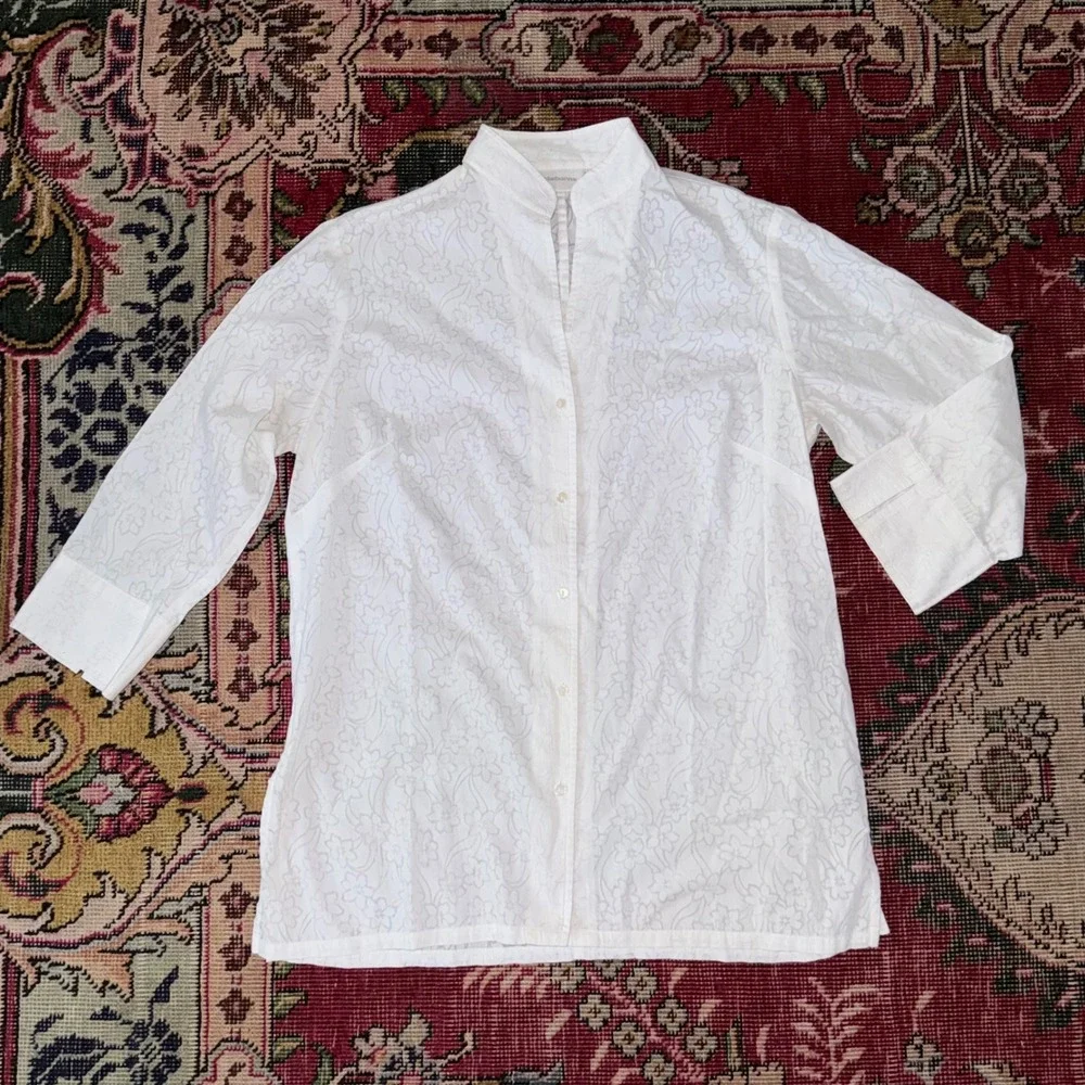 Liz‎ Claiborne S Mandarin Style Semi Sheer Button Front Blouse IMMACULATE